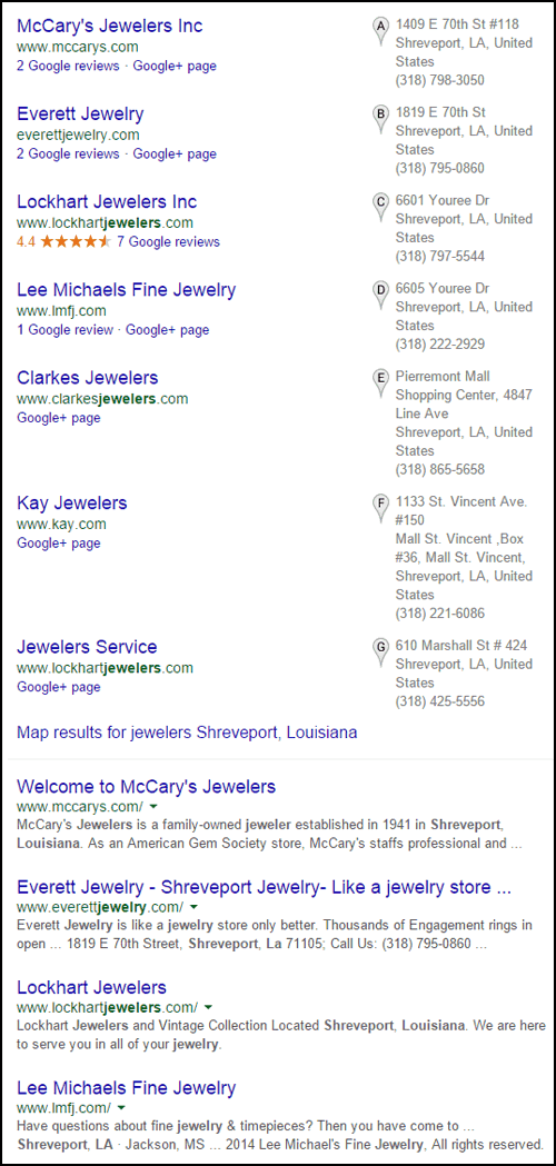 SEO Ranking Comparison Between Two Competing Jewelry Websites 1246-jewelers-shreveport-louisiana-serp-25