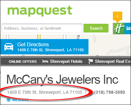 SEO Ranking Comparison Between Two Competing Jewelry Websites 1246-mccary-mapquest-12