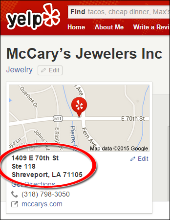 SEO Ranking Comparison Between Two Competing Jewelry Websites 1246-mccary-yelp-70