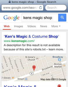 Kens Magic Shop Mobile SERP