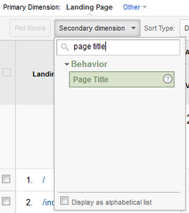 Simple Use of GA Landing Page Report to search for Keyword Ranking Data 931-878-secondary-dimension-page-title